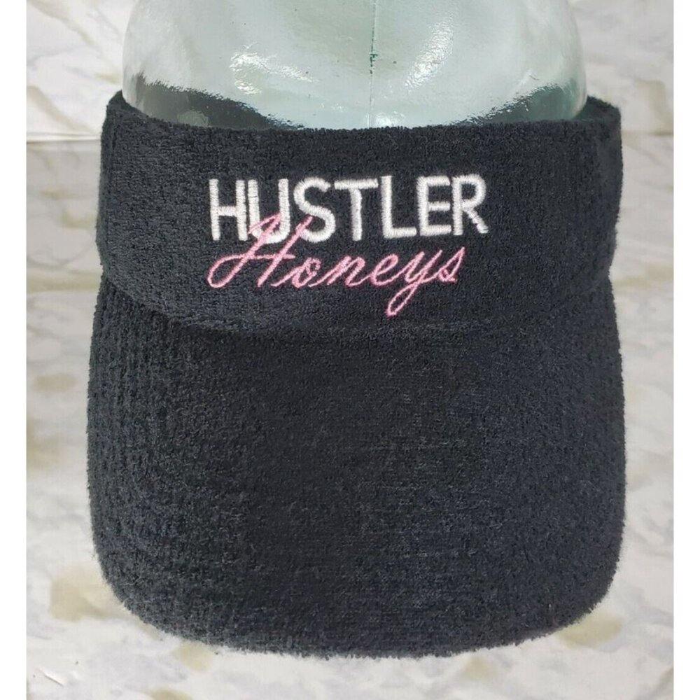 Vtg‎ Y2K "Hustler Honeys" Promo Merch Adjustable Visor Hat Fuzzy Knit Black